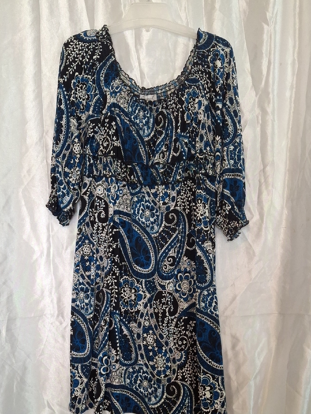 Teal, Black, Ivory dress, Elbow length sleeves